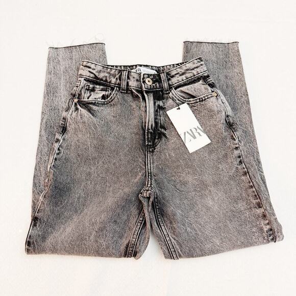 Zara Brand Acid Wash Black Wide Leg Denim Jeans Size 0 NWT - Picture 7 of 8